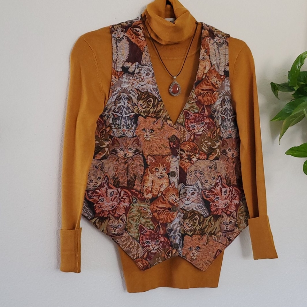 Vintage 80s embroided cat vest